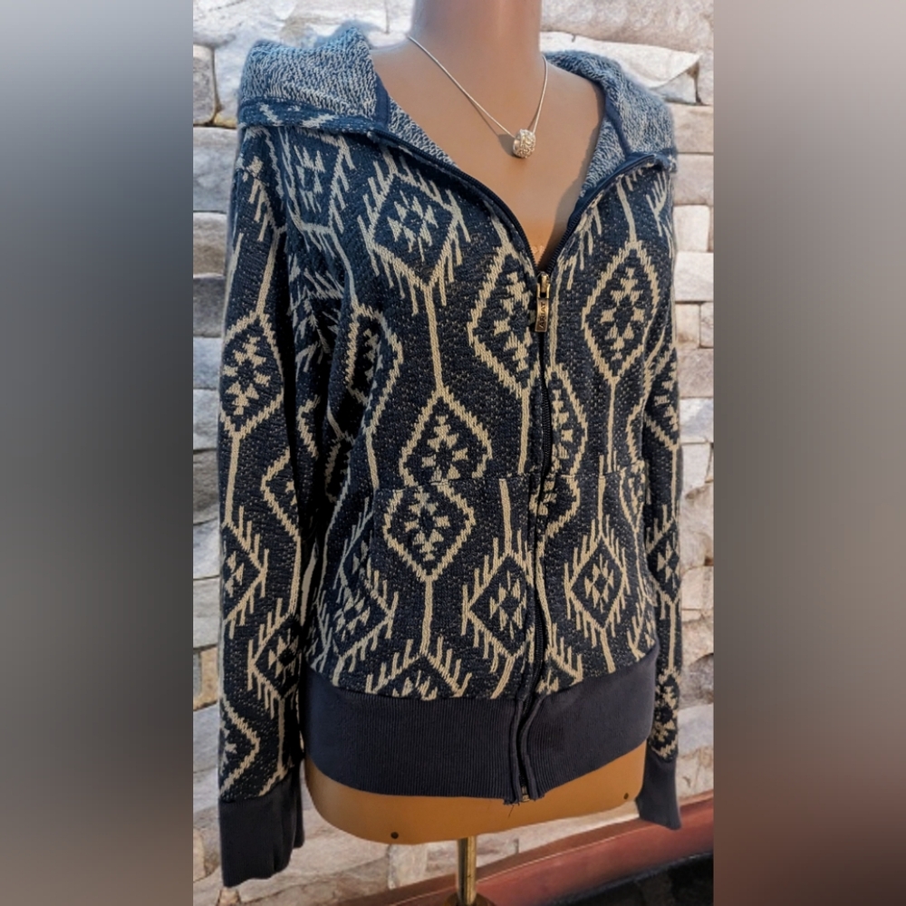 Ariat, Blue Aztec print, knitted zip-up hooded sweatshirt, XXL